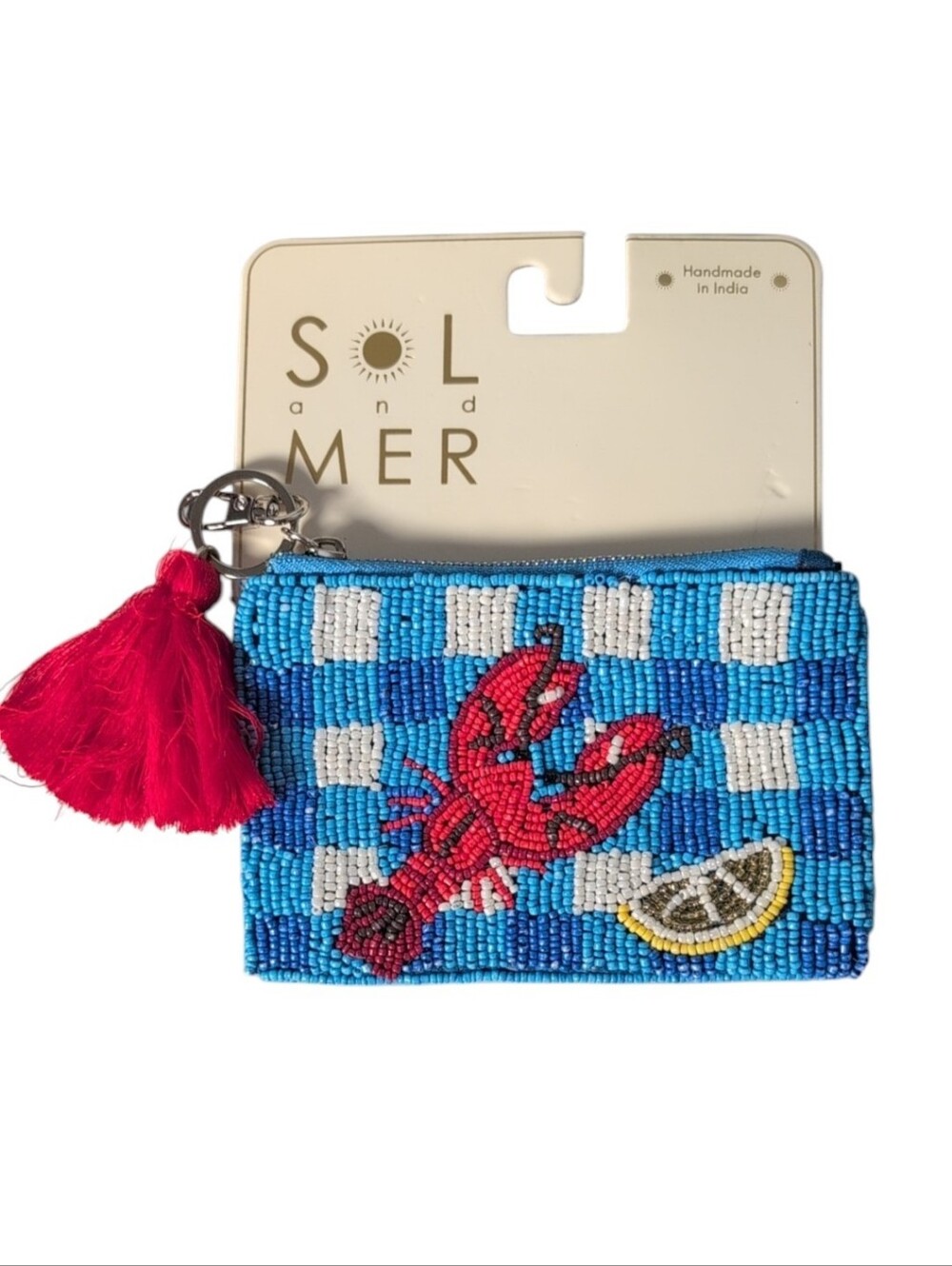 Sol and Mer Hand Made in India Beaded Lobster Coastal Coin Purse *Read